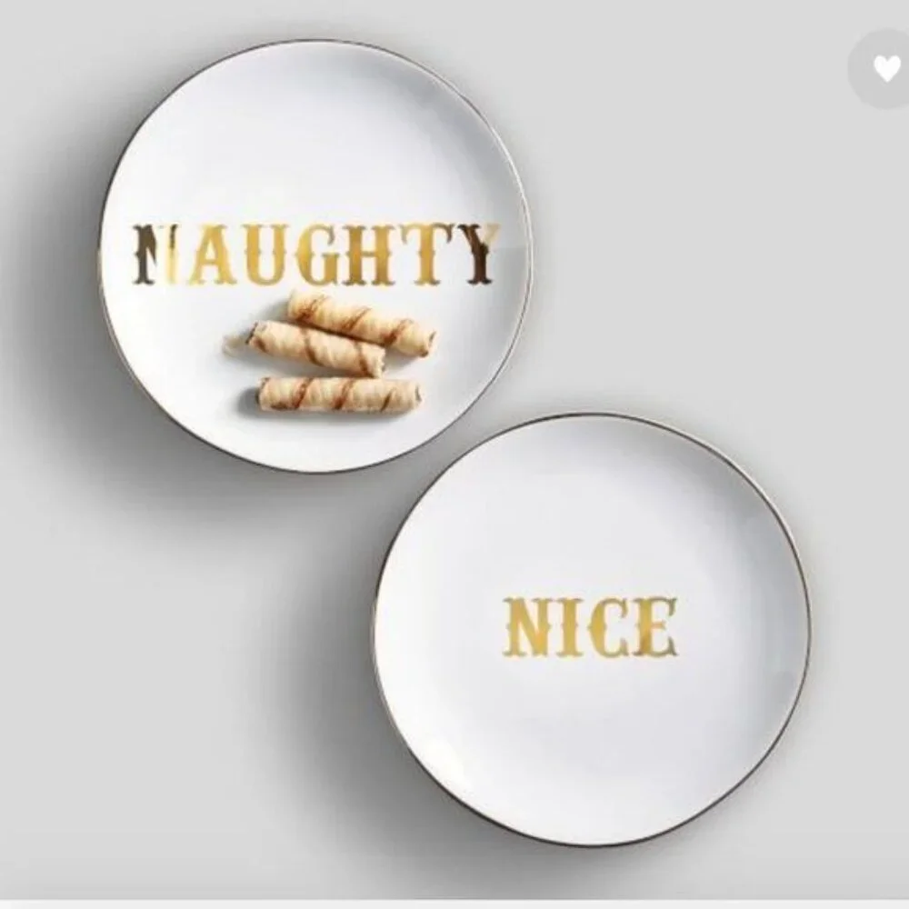 Pottery Barn NWOB Emily & Meritt Naughty Nice Four Dessert Salad Plates 6.5